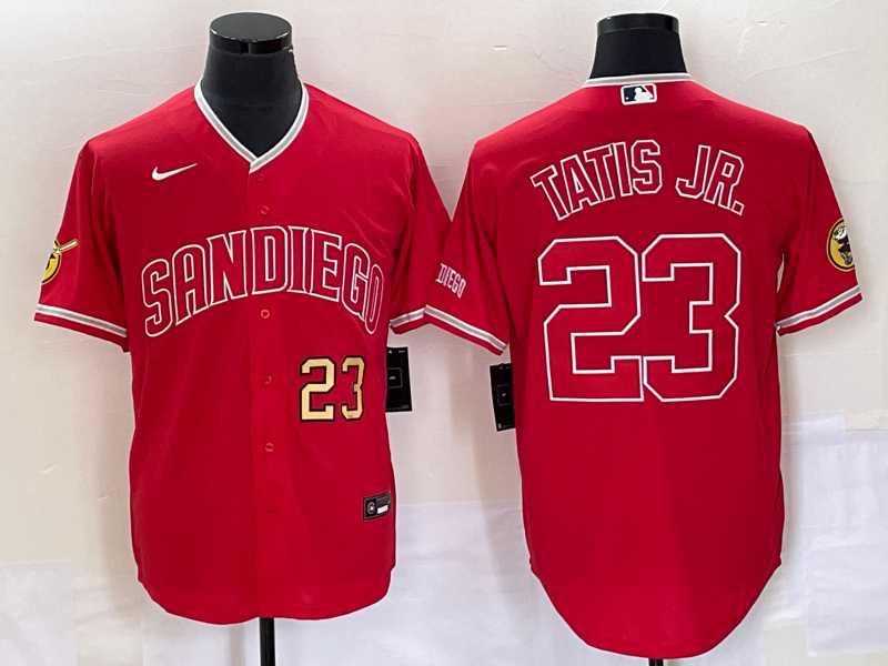 Mens San Diego Padres #23 Fernando Tatis Jr Number Red NEW 2023 Cool Base Stitched Jersey->san diego padres->MLB Jersey